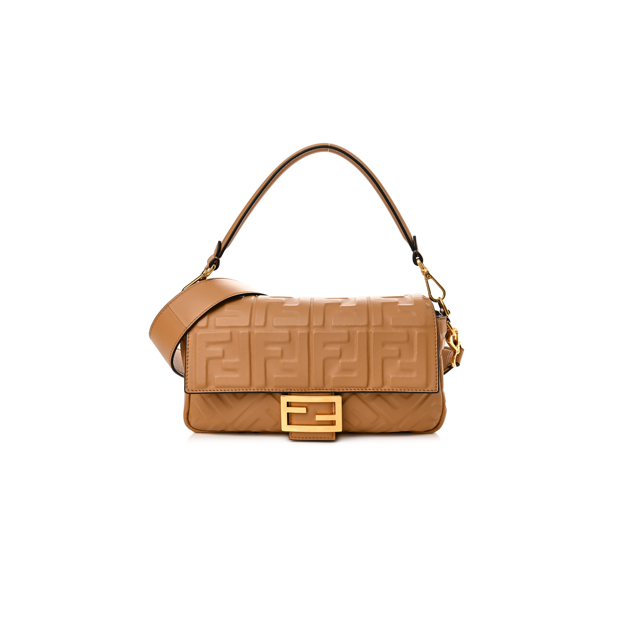 FENDI NAPPA FF 1974 EMBOSSED BAGUETTE MIELE SCURO 1449597 (27*15*5cm)